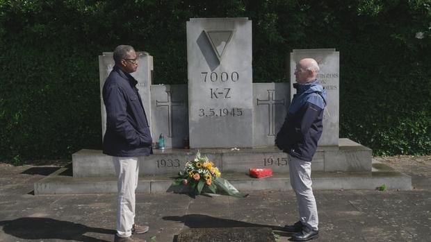 Bill Whitaker and Bill Niven at a Cap Arcona memorial 