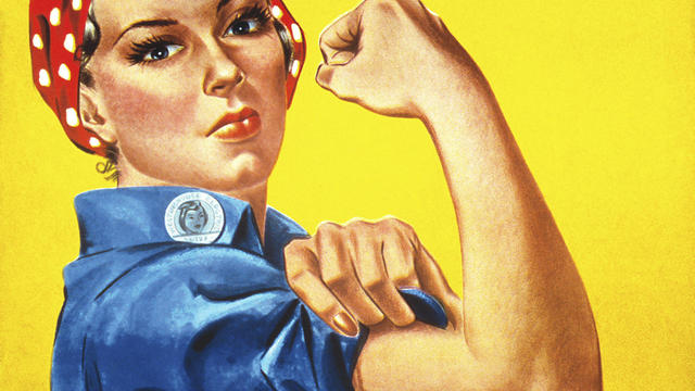 Rosie The Riveter vintage war poster from World War Two. 