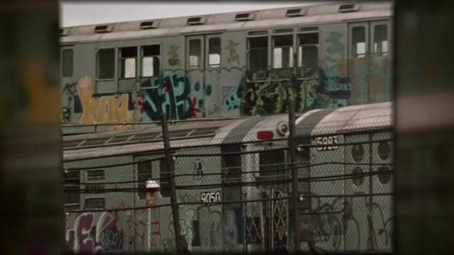 Subway trains in the 1970s covered in graffiti. 