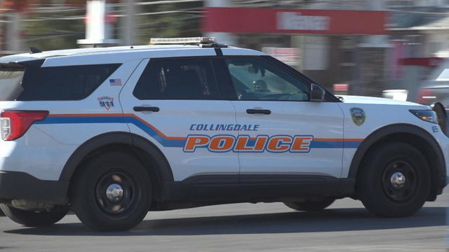 A Collingdale Police car drives in a Wawa parking lot 