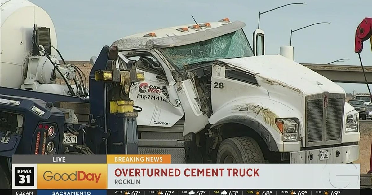 Overturned cement truck causes traffic mess in Rocklin