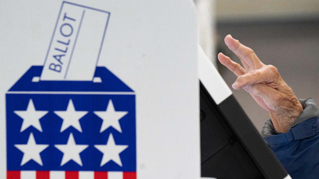 A person votes in Black Mountain, North Carolina 