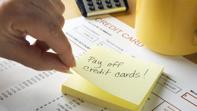 Adhesive Note Reminder for Credit Card Debt Bill Financial Problem 