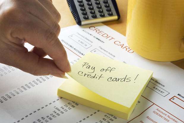 Adhesive Note Reminder for Credit Card Debt Bill Financial Problem 