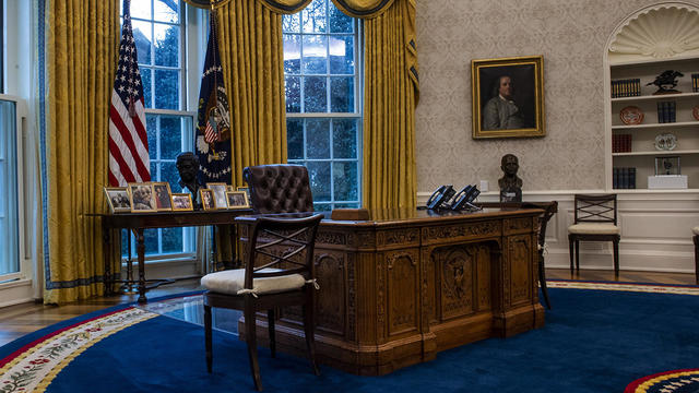 An early preview of the redesigned Oval Office awaiting President Joseph Biden at the White House, on January 20 in Washington, DC. 