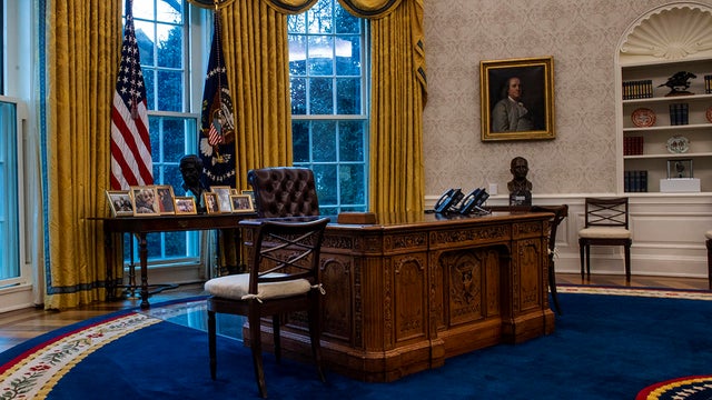 An early preview of the redesigned Oval Office awaiting President Joseph Biden at the White House, on January 20 in Washington, DC.