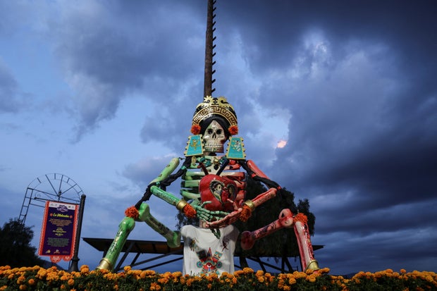 A view of a Catrina Monumental representing La Malinche as part of the Day of the Dead festivities in Atlixco