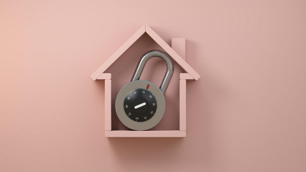 House with padlock, protection, investment, value concept. 3D illustration render. 