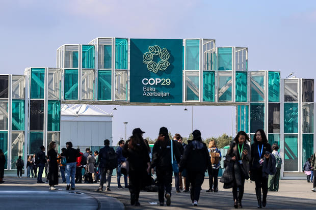 An entrance sign for the COP29 U.N. climate change conference in Baku 