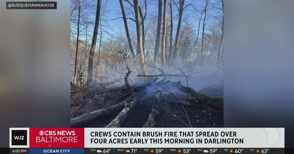 Downed power line ignites major brush fire in Harford County - CBS ...