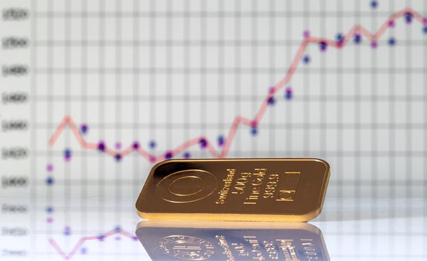 Gold bar on the background of the growth chart.