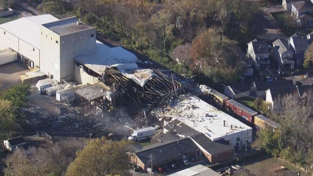 An image capture from aerial footage shows the aftermath of an explosion in Louisville, Kentucky, Nov. 12, 2024. 