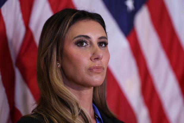 Attorney Alina Habba looks on as former President Donald Trump speaks during a press conference at Trump Tower in New York City on Sept. 6, 2024.