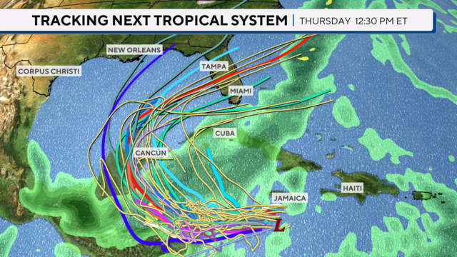 "Spaghetti" map for tropical system in Caribbean 