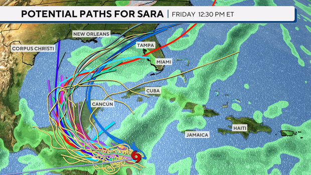 Tropical Storm Sara Potential Path Map