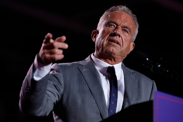 Robert F. Kennedy Jr. speaks during a campaign rally for former President Donald Trump at Macomb Community College on Nov. 1, 2024, in Warren, Michigan.