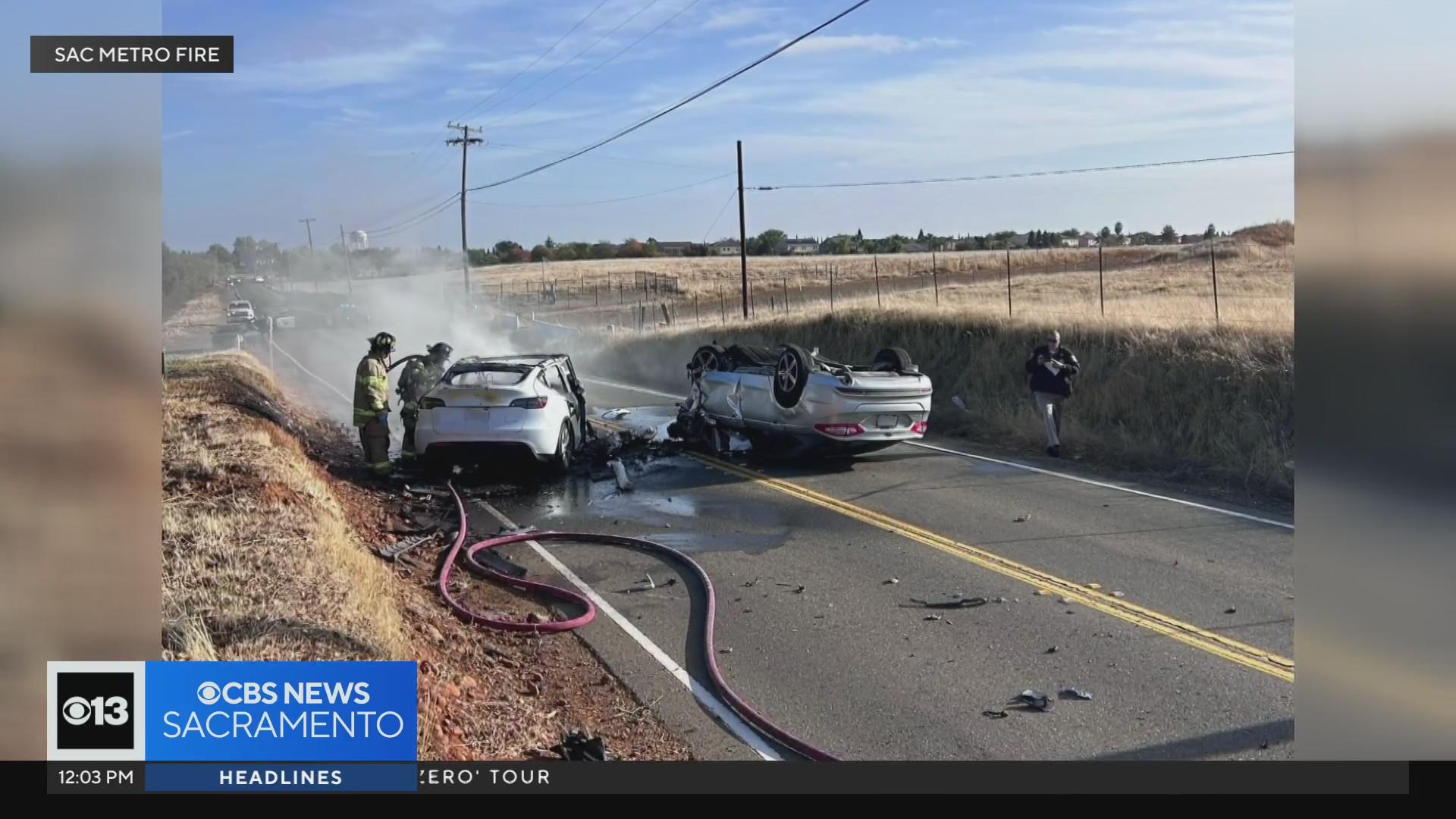 1 dead, 1 injured in fiery crash near Sacramento
