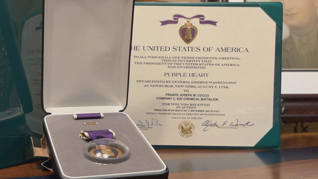 Purple heart awarded to U.S. Army Private Joseph Cocco 