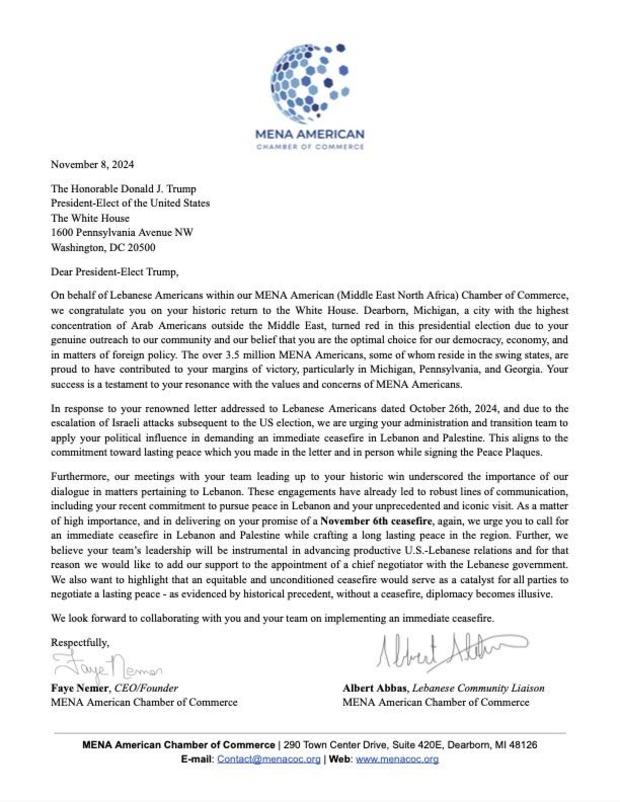 A letter was sent to Trump last week on behalf of the Lebanese-American community. 