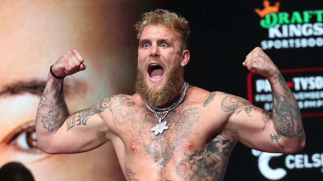 Jake Paul weighs in the day before his fight against Mike Tyson at the Toyota Music Factory in Irving, Texas, Nov. 14, 2024. 