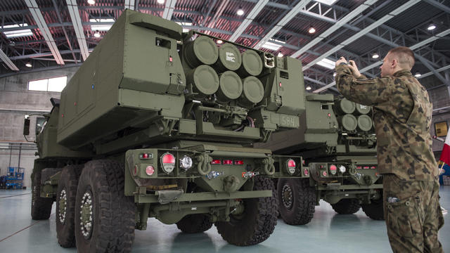 Himars rocket launchers placed on military vehicles and 