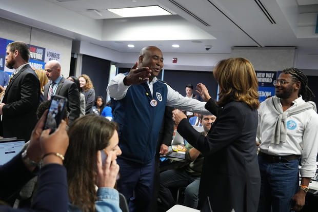 Democratic Presidential Nominee Vice President Kamala Harris Visits The Democratic National Committee Headquarters On Election Day 