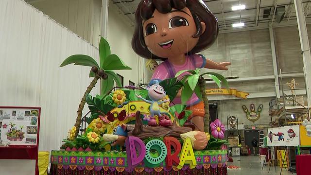 Dora the Explorer and Boots are featured on a Macy's Thanksgiving Day Parade float. 