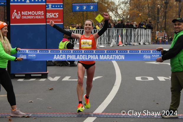 Katie Florio, the women's winner of the 2024 Philadelphia Marathon 