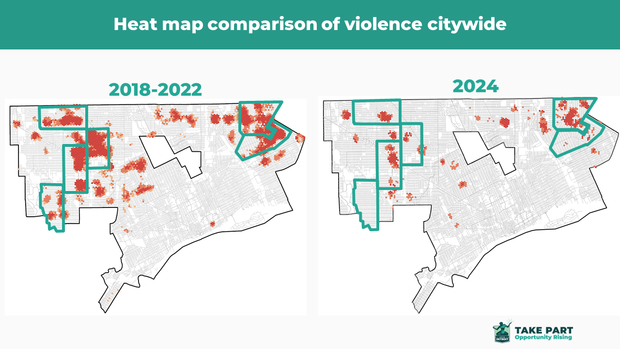 Heat map comparison of violence Detroit citywide 