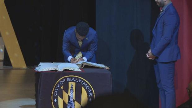 Baltimore Mayor Brandon Scott was sworn in on Tuesday, Dec. 3, 2024 for a rare second term. 