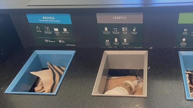 Starbucks Recycling and Landfill Bins 