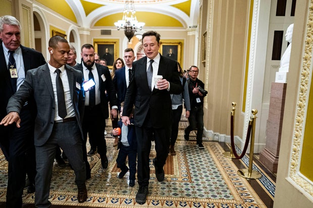 Elon Musk, chief executive officer of Tesla Inc., at the U.S. Capitol in Washington, DC, on Thursday, Dec. 5, 2024.