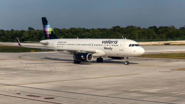 Volaris airline Airbus A320-233 plane at Cancun airport, Quintana Roo, Yucatan Peninsula, Mexico 