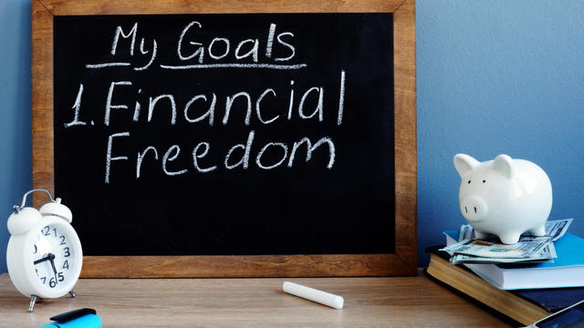 My goals and financial freedom written on a blackboard. 