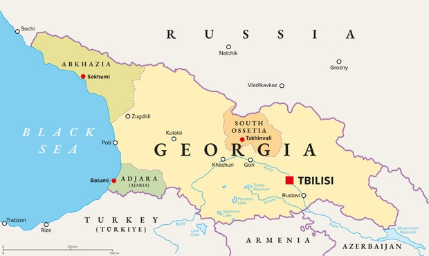 Georgia, a country in the Caucasus region, political map