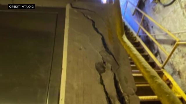 A large crack is seen in MTA infrastructure. 