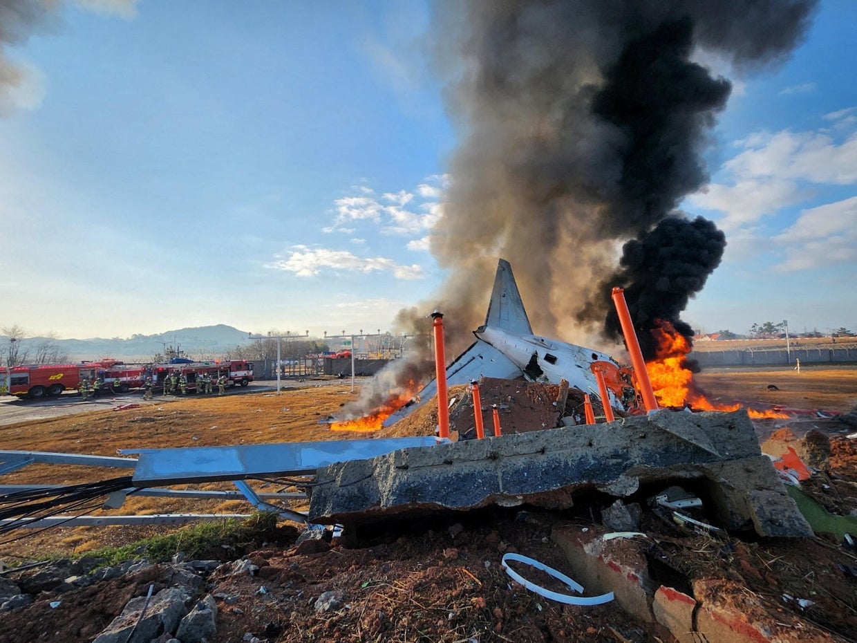 Plane in flames after veering off runway at Muan Airport, South Korea 
