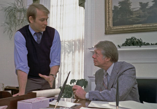 Press Secretary Jody Powell and Jimmy Carter ca. 10 February 1977