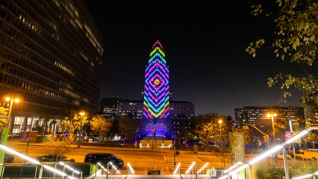 A preview of Gloria Molina Grand Park's New Years Eve LA Midnight Countdown to 2025 by creative agency A3 Visual, projects a dazzling two-minute preview of the park's signature countdown-to-midnight art show spectacle on the west fa&ccedil;ade of the 22-story L. 