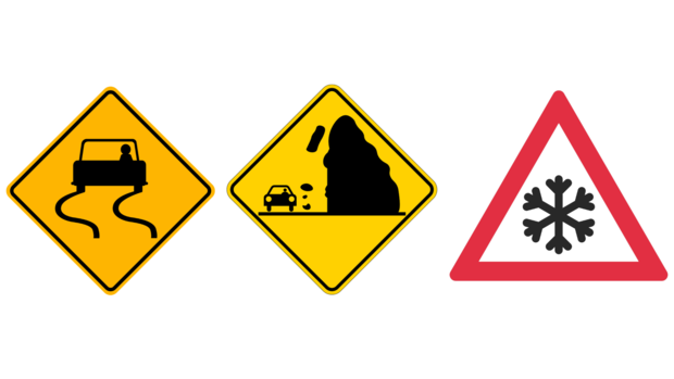 winter warning traffic signs 