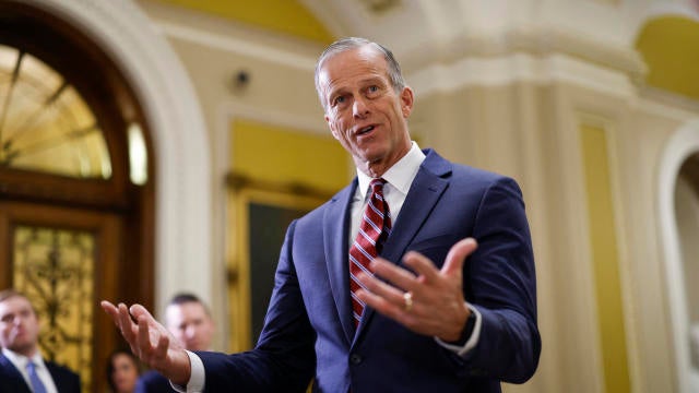 Senate Majority Leader John Thune speaks to the press after paying his respects in front of the flag-draped casket at the Lying in State Ceremony for former President Jimmy Carter at the US Capitol Rotunda in Washington, DC on January 8, 2025. 