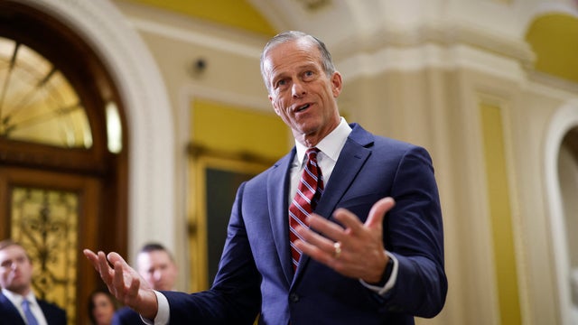 Senate Majority Leader John Thune speaks to the press after paying his respects in front of the flag-draped casket at the Lying in State Ceremony for former President Jimmy Carter at the US Capitol Rotunda in Washington, DC on January 8, 2025.