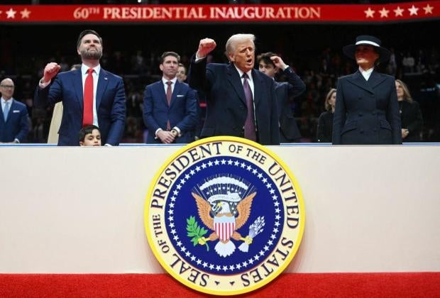 President Trump and Vice President JD Vance during the inaugural parade inside Capital One Arena in Washington, D.C., on Jan. 20, 2025.