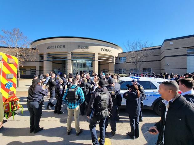 Police respond to a shooting at Antioch High School in Nashville, Tennessee, Jan. 22, 2025. 