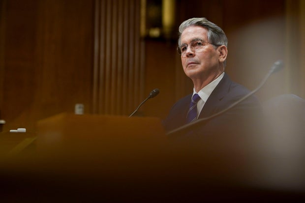 Scott Bessent, founder and chief executive officer of Key Square Group LP and treasury secretary nominee, during a Senate Finance Committee confirmation hearing in Washington, DC, on Thursday, Jan. 16, 2025.