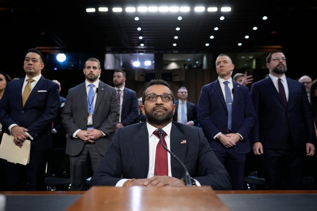 Kash Patel, President Trump's choice to be director of the FBI, arrives for his confirmation hearing before the Senate Judiciary Committee at the Capitol in Washington on Thursday, Jan. 30, 2025.