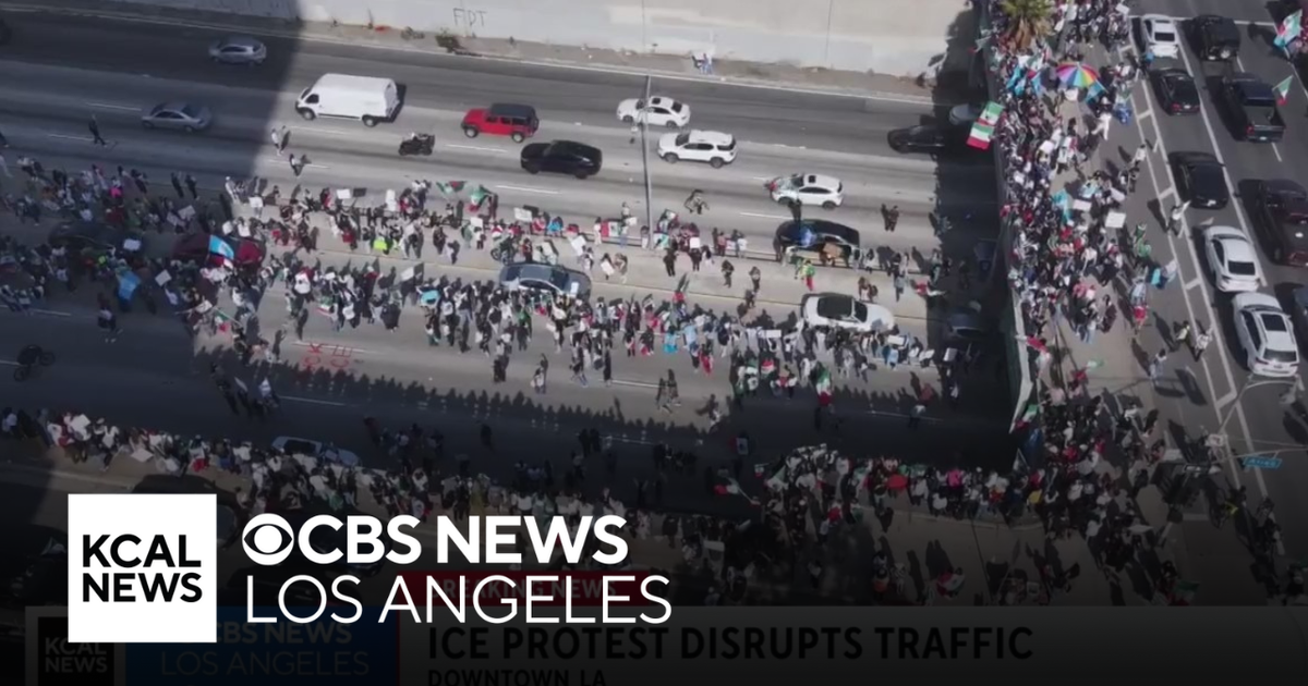 Police declare unlawful assembly as thousands converge on downtown LA