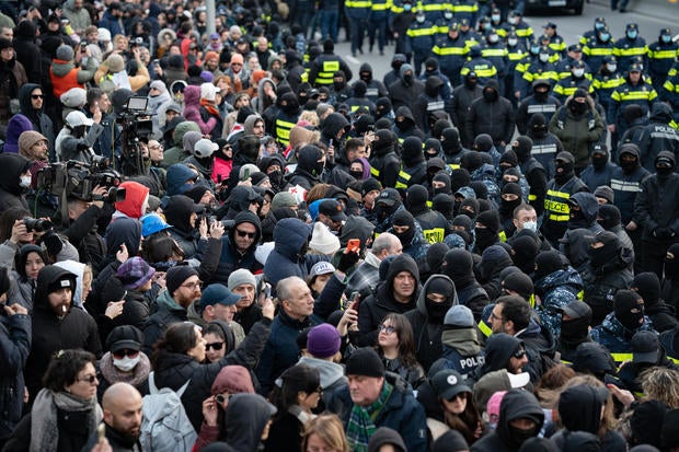 Thousands Of Demonstrators Trying To Block Highway In Tbilisi Amid Unrest 