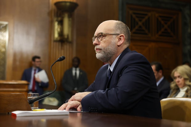 President Donald Trump's nominee for Office of Management and Budget Director Russ Vought testifies during the Senate Banking Committee nomination hearing in the Dirksen Senate Building on January 22, 2025 in Washington, DC.