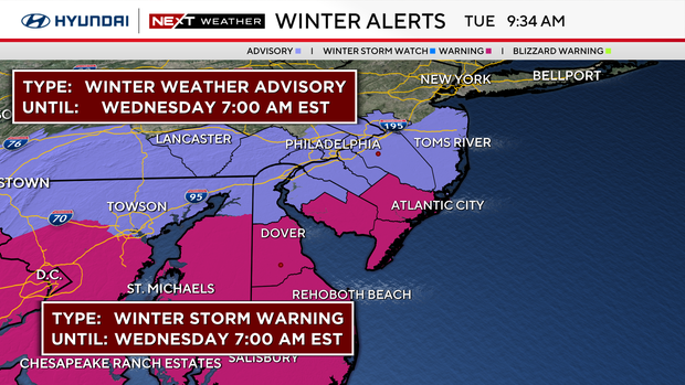 Winter weather alerts for Tuesday and Wednesday 